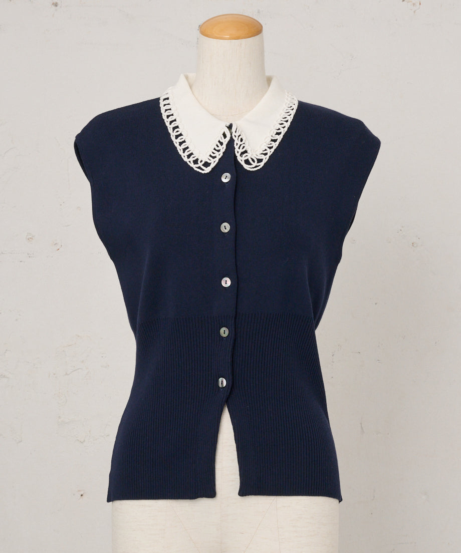【New Arrival】コードエンブロイダリーカラーニットトップス