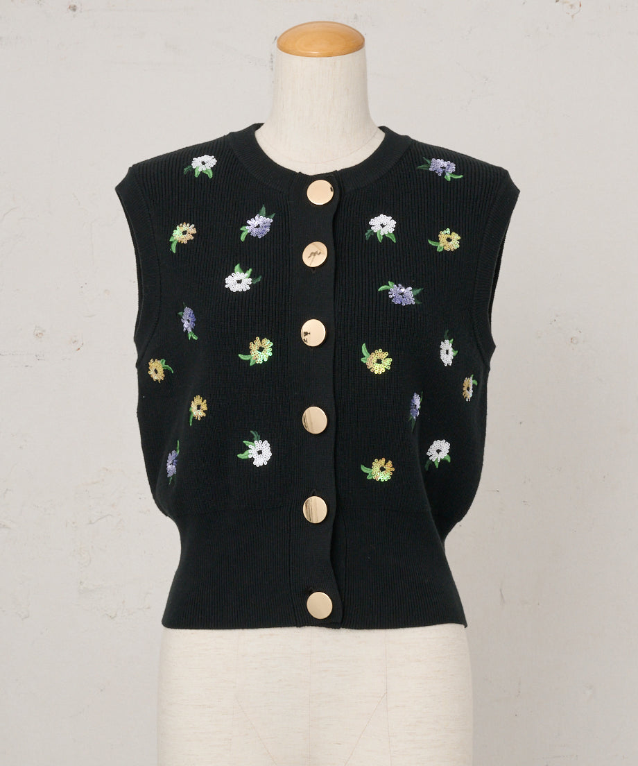【New Arrival】スパンコールフラワーニットジレ
