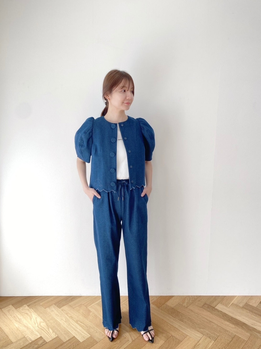 エンブロイダリーヘムパフスリジャケット(DENIM)