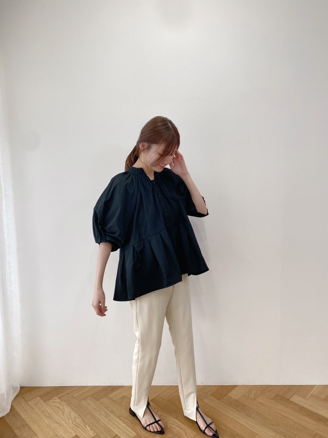 【New Arrival】タックパフスリーブチュニックブラウス