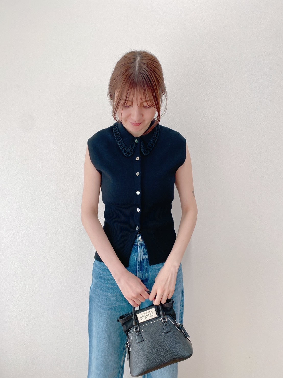【New Arrival】コードエンブロイダリーカラーニットトップス