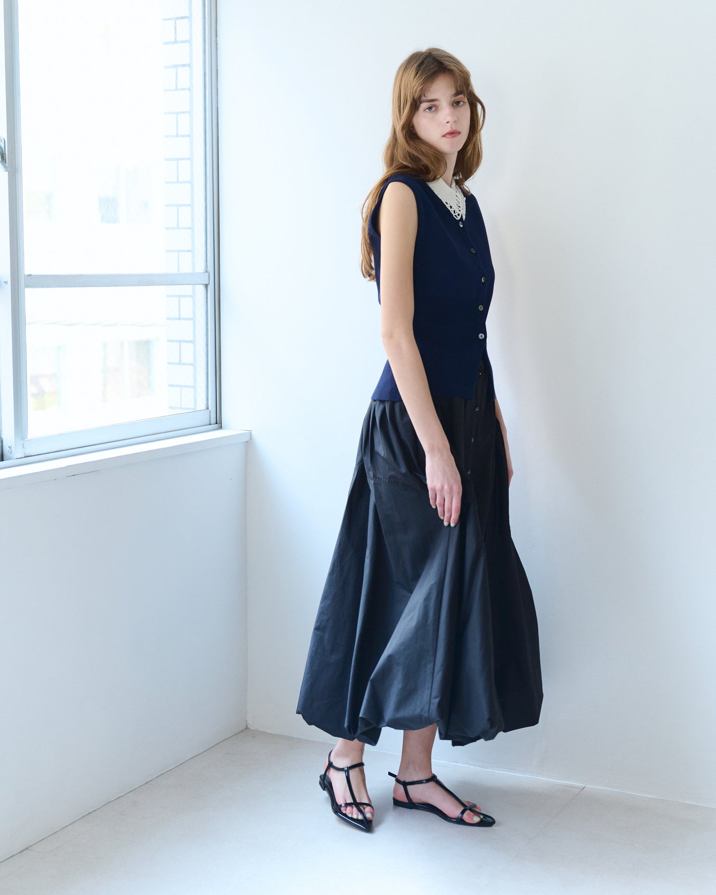 【New Arrival】コードエンブロイダリーカラーニットトップス