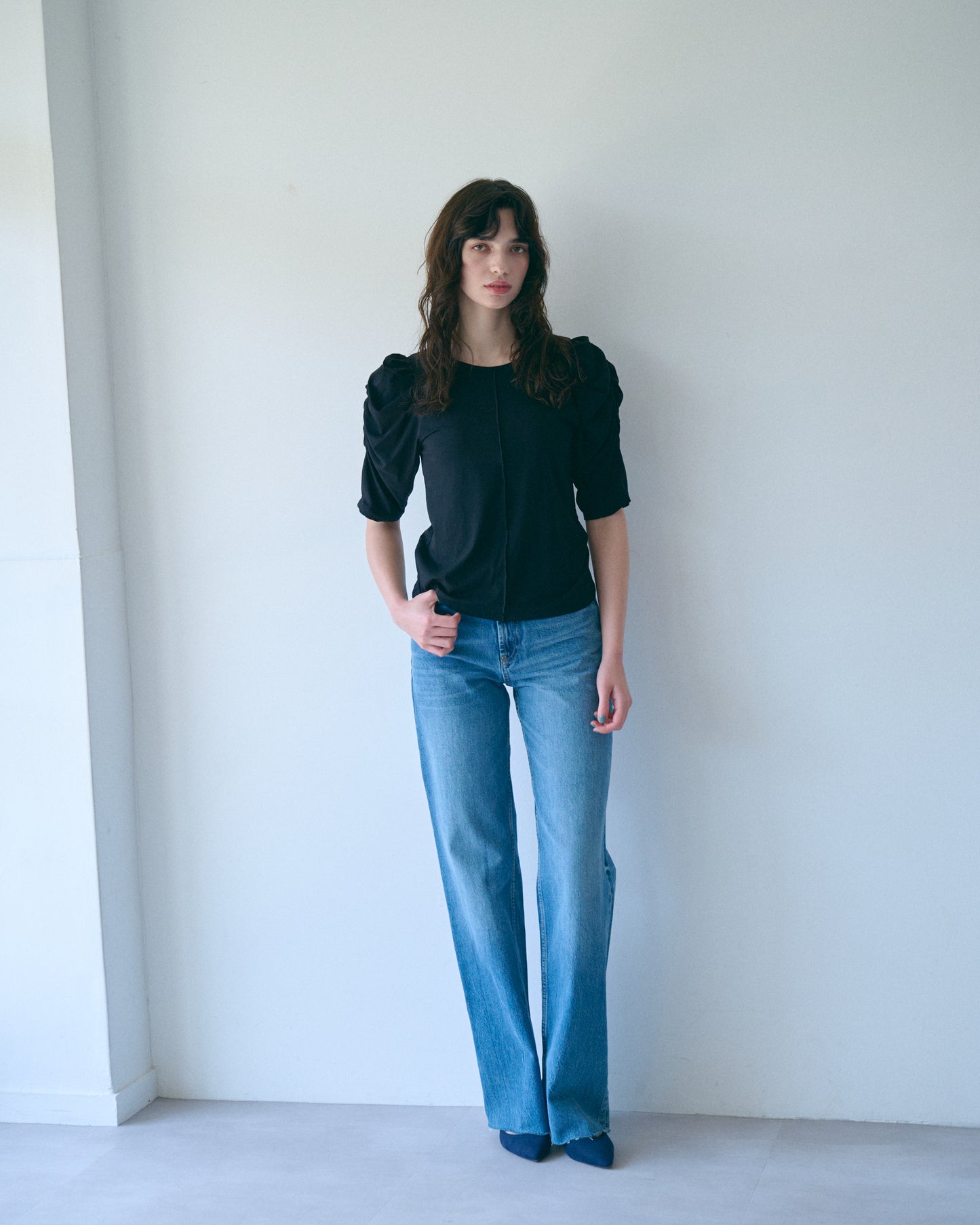 【New Arrival】シャーリングパフスリカットトップス