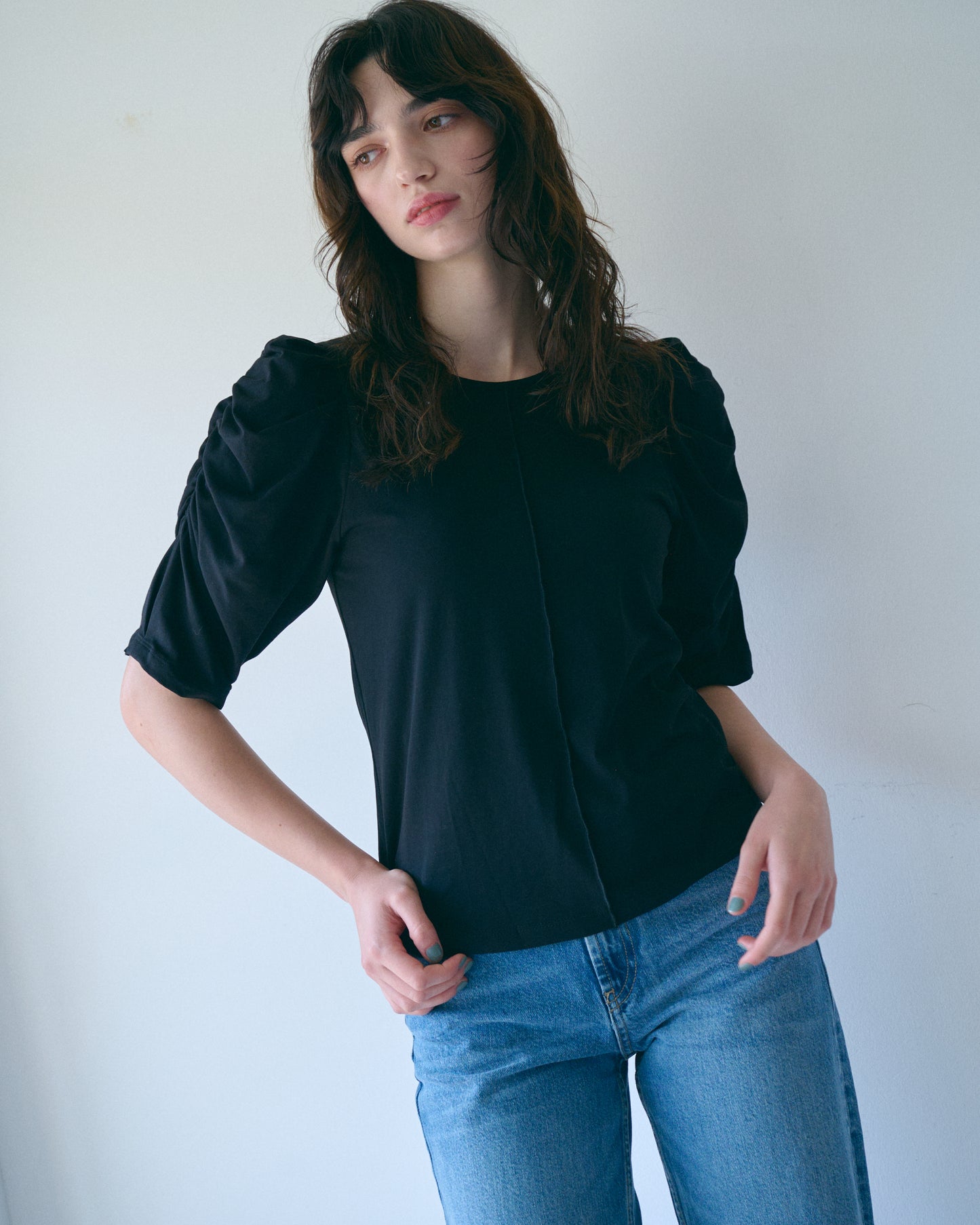 【New Arrival】シャーリングパフスリカットトップス