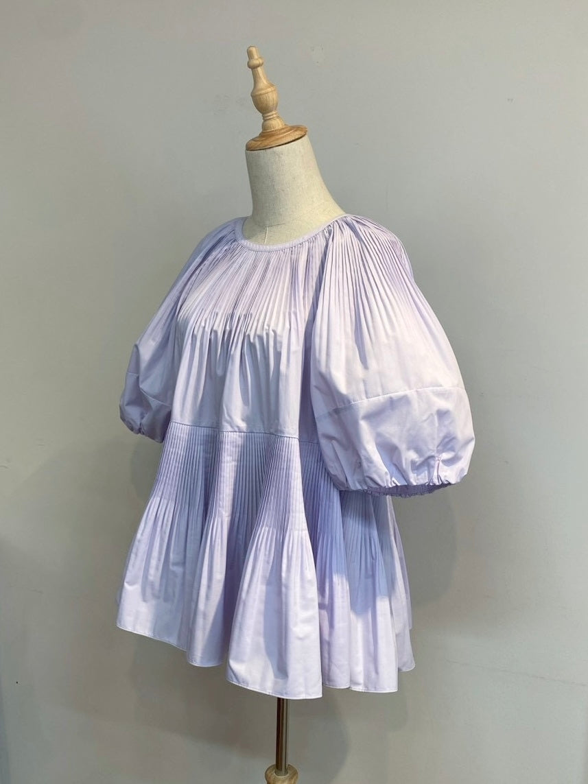 【New Arrival】バルーンスリーブプリーツチュニックブラウス