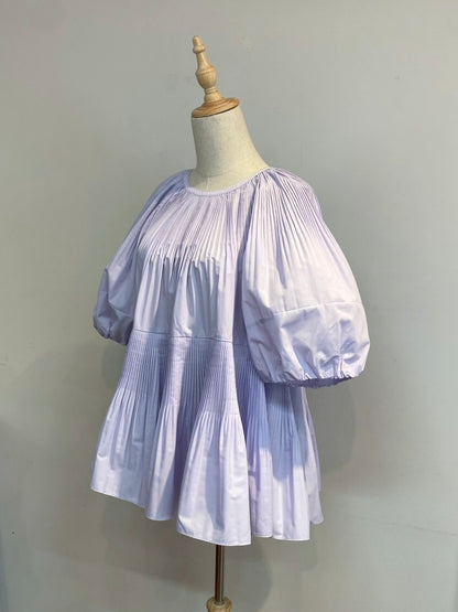 【New Arrival】バルーンスリーブプリーツチュニックブラウス