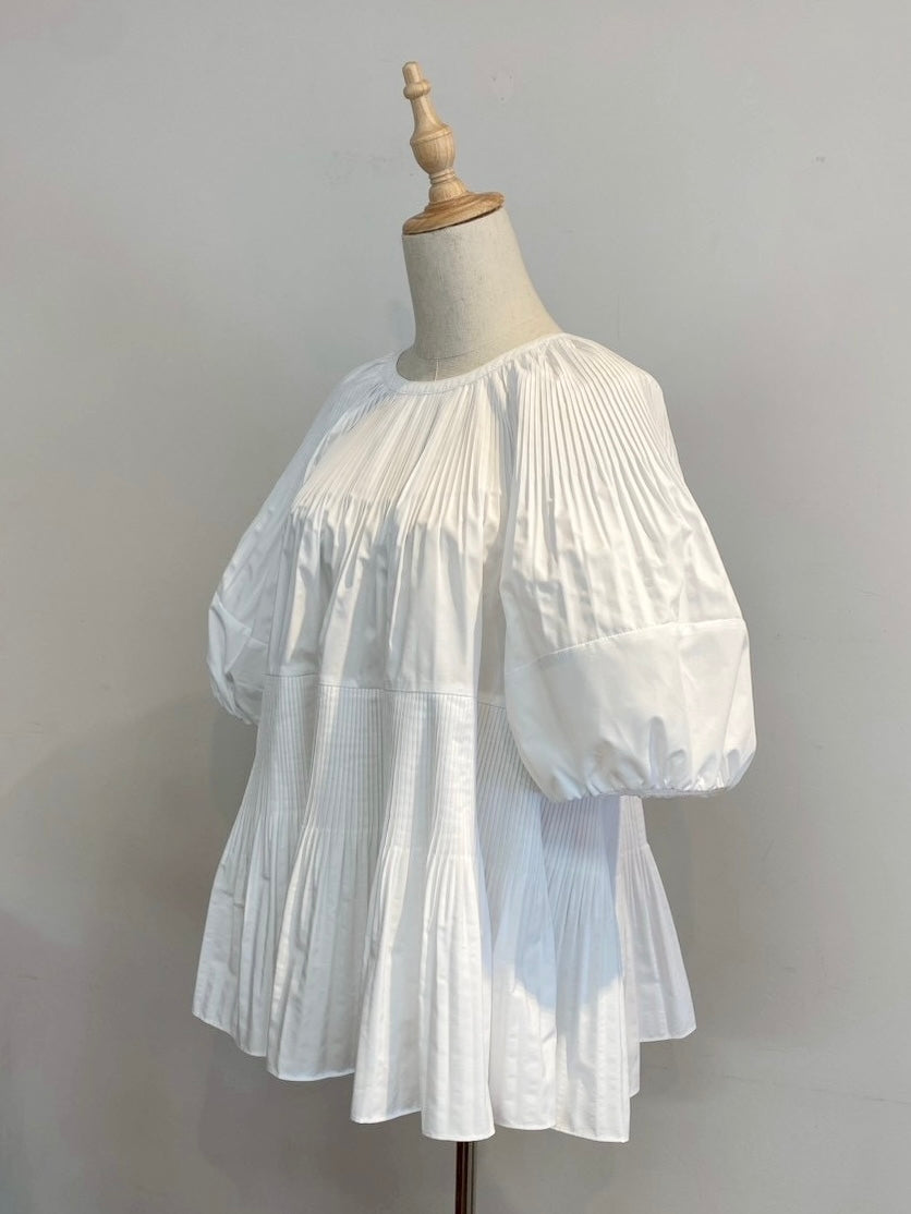 【New Arrival】バルーンスリーブプリーツチュニックブラウス