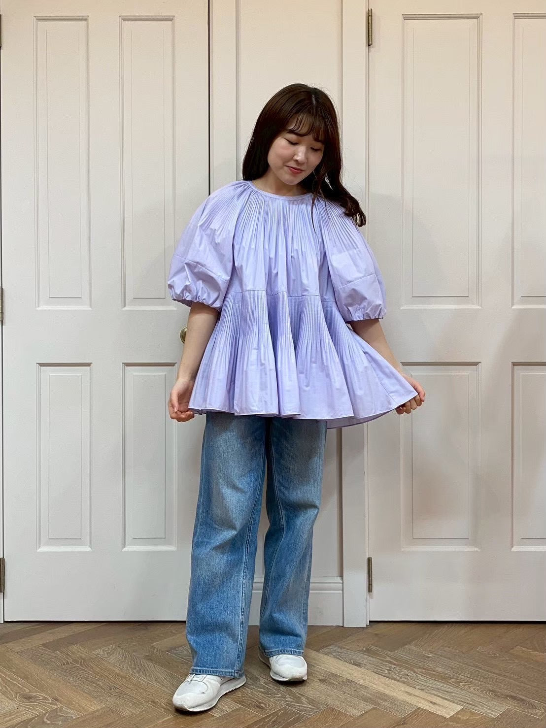 【New Arrival】バルーンスリーブプリーツチュニックブラウス