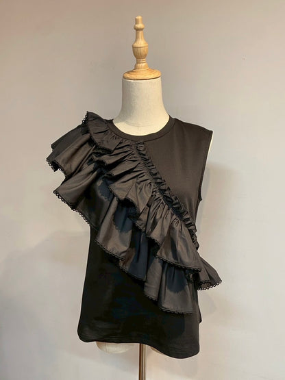 【New Arrival】ラウンドフリルアシメカットトップス