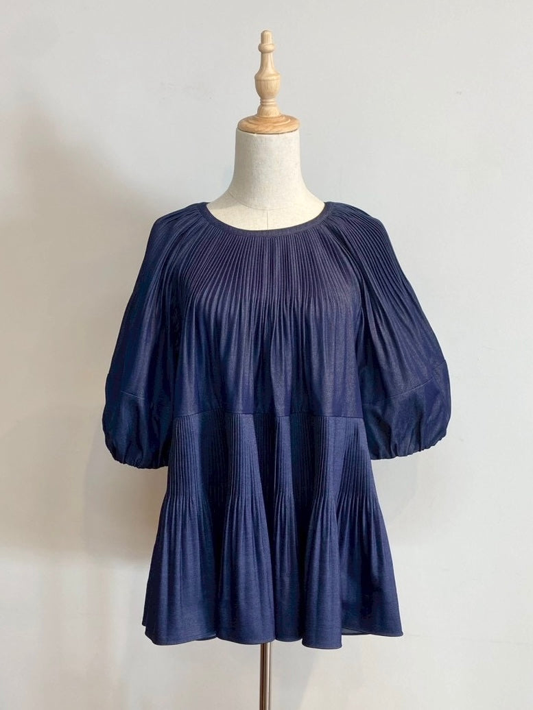 【New Arrival】バルーンスリーブプリーツチュニックブラウス