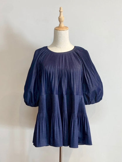 【New Arrival】バルーンスリーブプリーツチュニックブラウス