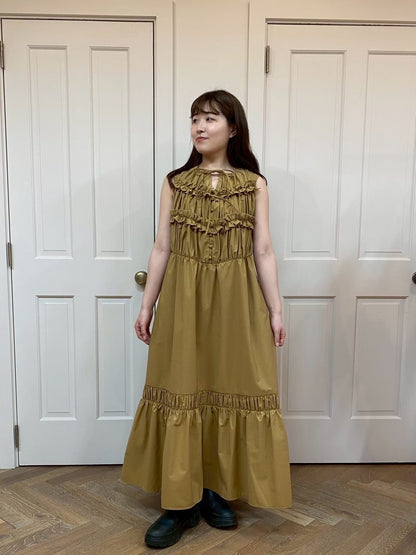 【New Arrival】シャーリングフリルロングワンピース