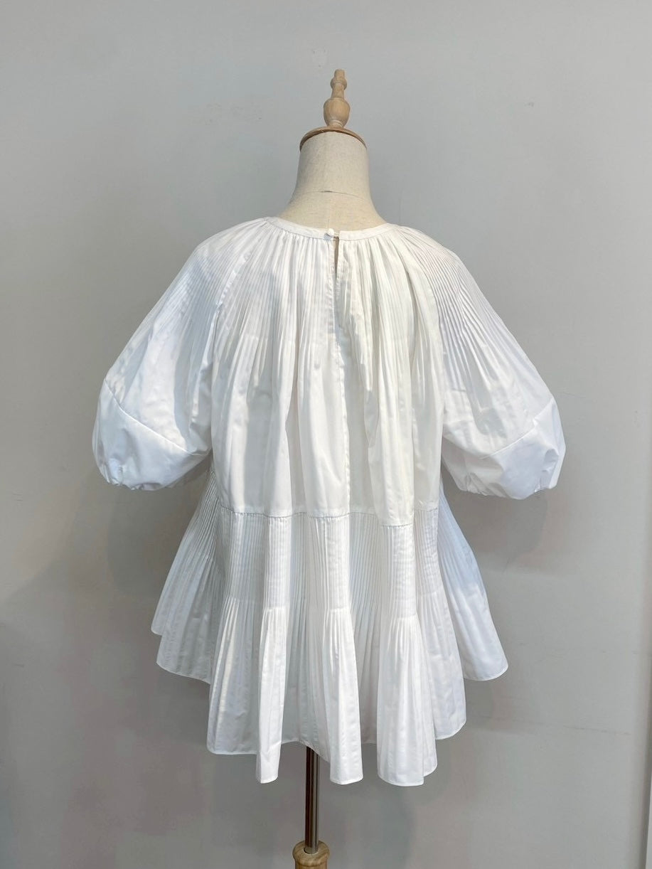 【New Arrival】バルーンスリーブプリーツチュニックブラウス