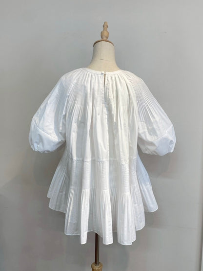 【New Arrival】バルーンスリーブプリーツチュニックブラウス