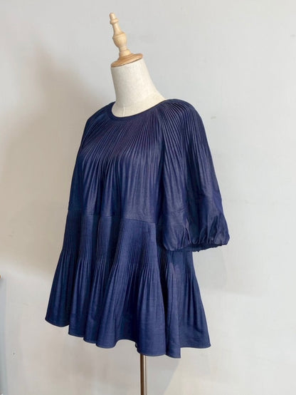 【New Arrival】バルーンスリーブプリーツチュニックブラウス
