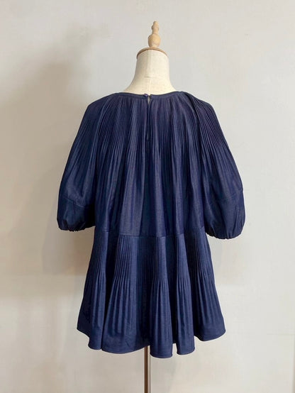 【New Arrival】バルーンスリーブプリーツチュニックブラウス