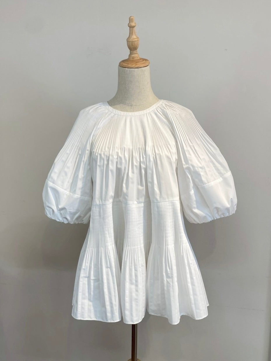 【New Arrival】バルーンスリーブプリーツチュニックブラウス