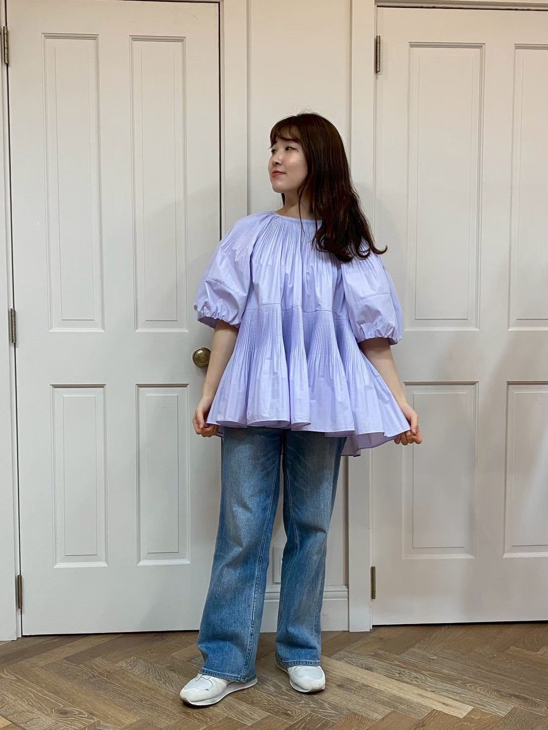 【New Arrival】バルーンスリーブプリーツチュニックブラウス
