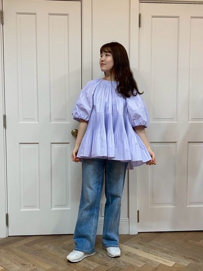 【New Arrival】バルーンスリーブプリーツチュニックブラウス