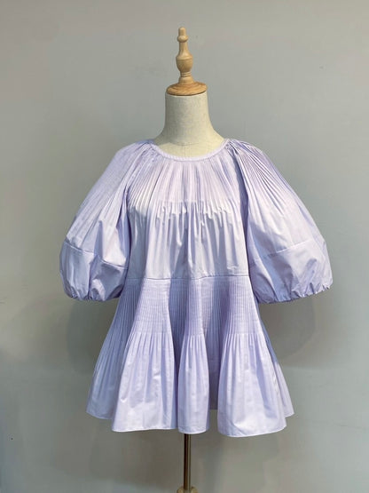 【New Arrival】バルーンスリーブプリーツチュニックブラウス
