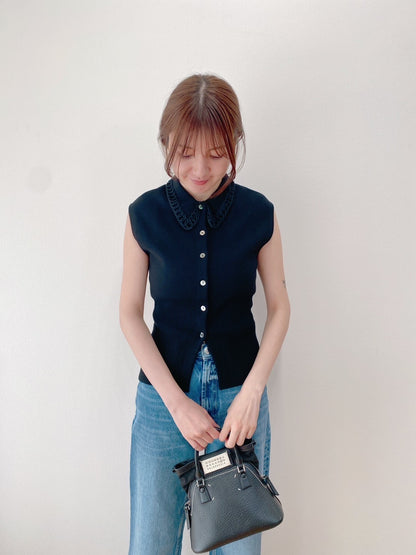 【New Arrival】コードエンブロイダリーカラーニットトップス