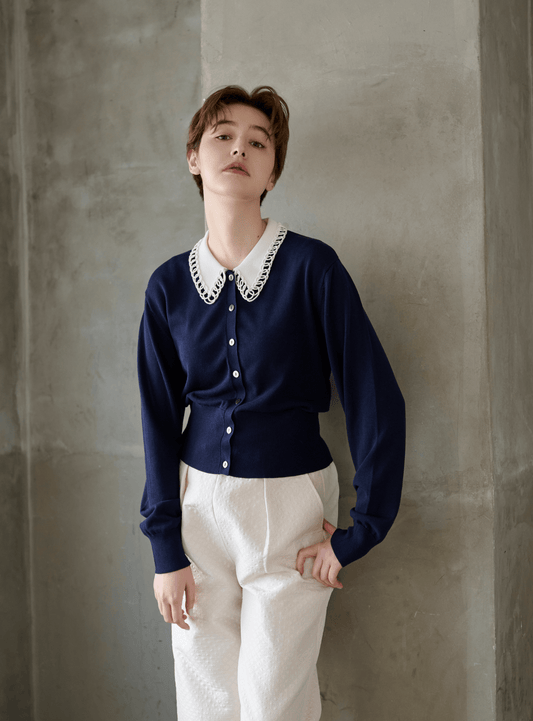 コードエンブロイダリーカラーカーディガン