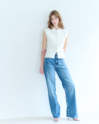 【New Arrival】コードエンブロイダリーカラーニットトップス