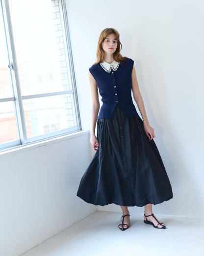 【New Arrival】コードエンブロイダリーカラーニットトップス