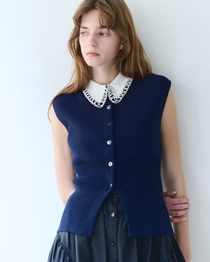 【New Arrival】コードエンブロイダリーカラーニットトップス