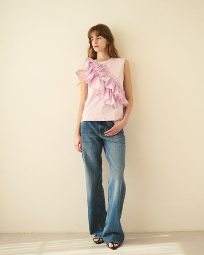 【New Arrival】ラウンドフリルアシメカットトップス