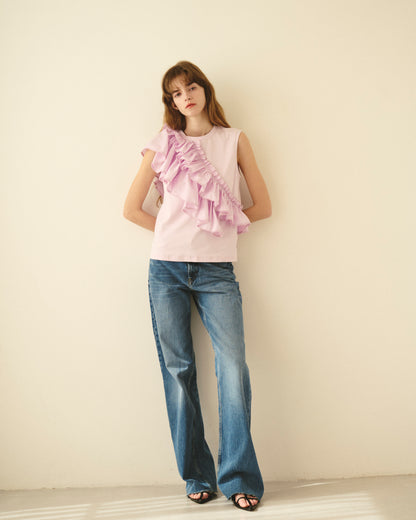 【New Arrival】ラウンドフリルアシメカットトップス