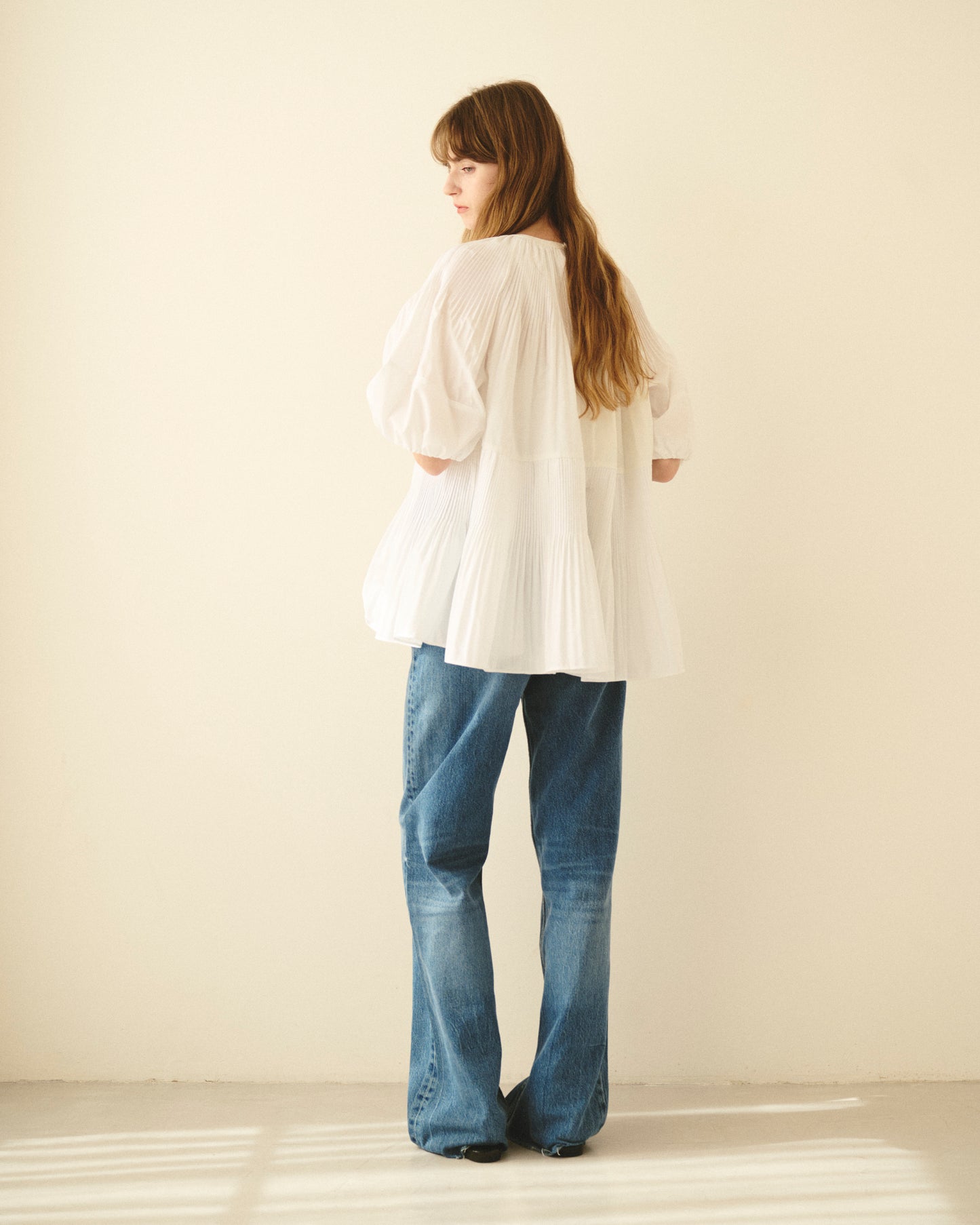 【New Arrival】バルーンスリーブプリーツチュニックブラウス