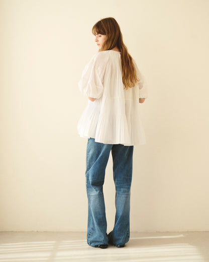 【New Arrival】バルーンスリーブプリーツチュニックブラウス