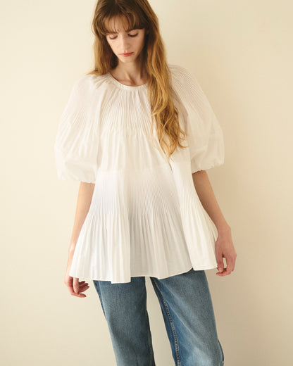 【New Arrival】バルーンスリーブプリーツチュニックブラウス