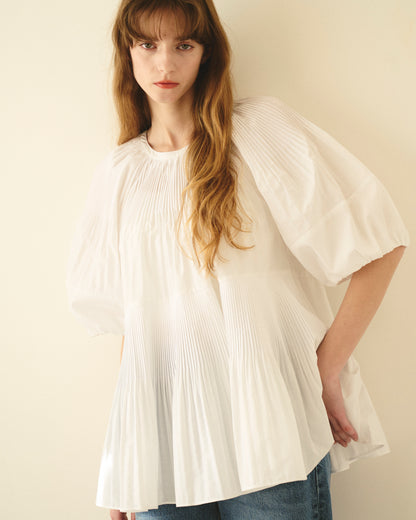 【New Arrival】バルーンスリーブプリーツチュニックブラウス