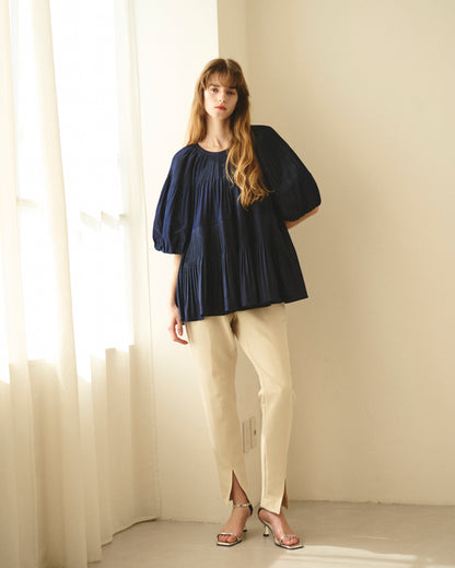 【New Arrival】バルーンスリーブプリーツチュニックブラウス