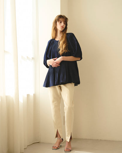 【New Arrival】バルーンスリーブプリーツチュニックブラウス