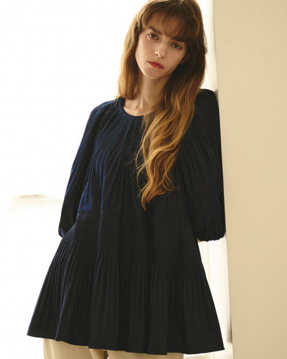 【New Arrival】バルーンスリーブプリーツチュニックブラウス