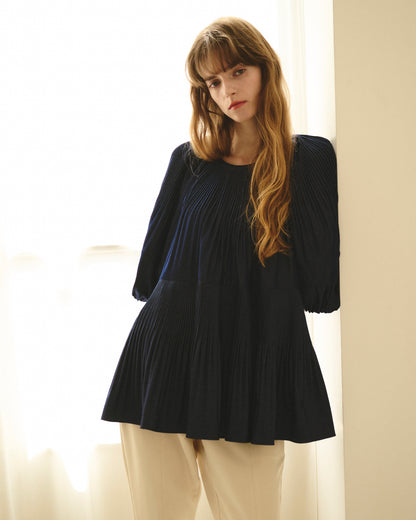 【New Arrival】バルーンスリーブプリーツチュニックブラウス