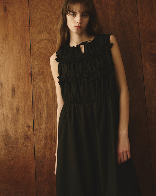 【New Arrival】シャーリングフリルロングワンピース