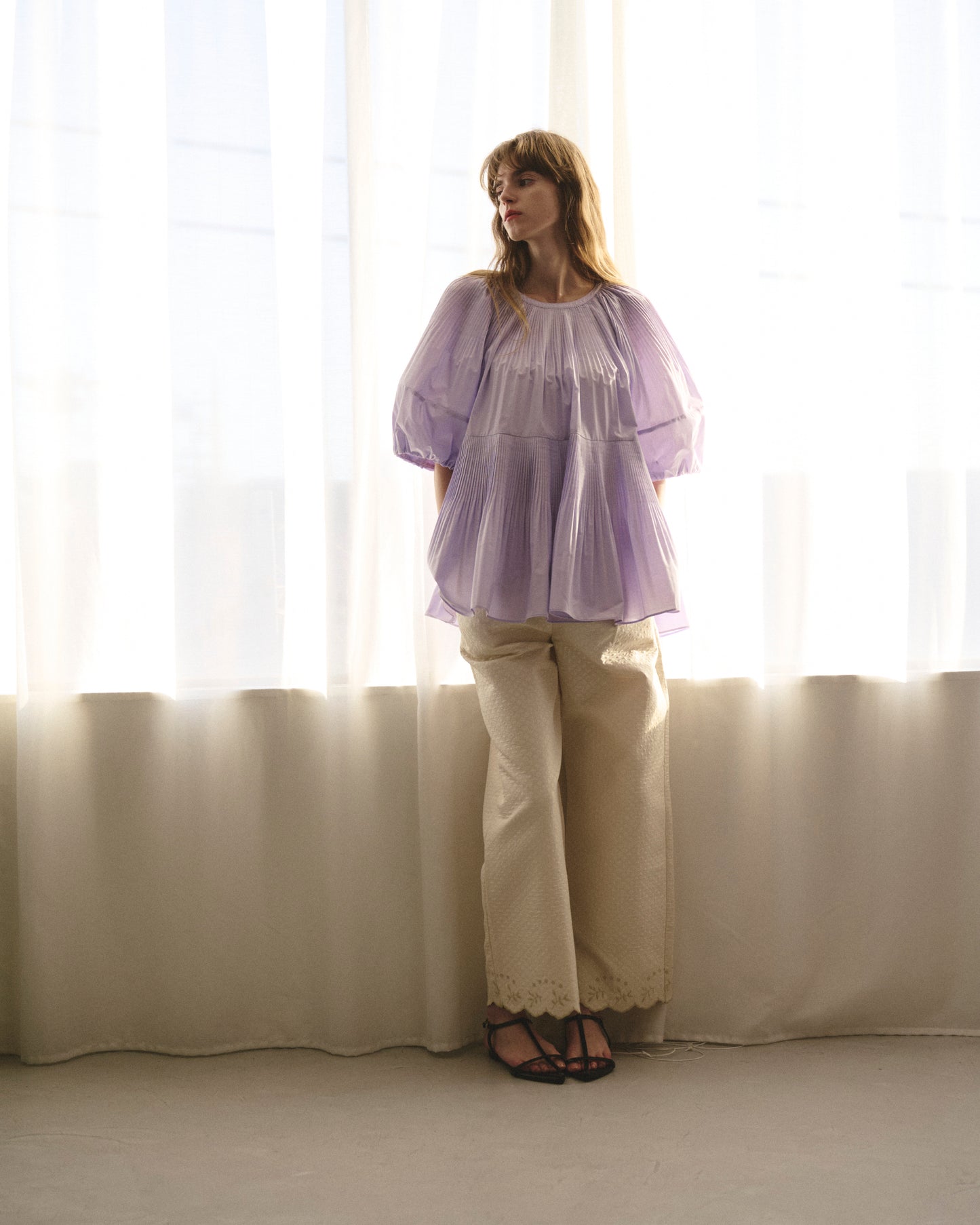 【New Arrival】バルーンスリーブプリーツチュニックブラウス